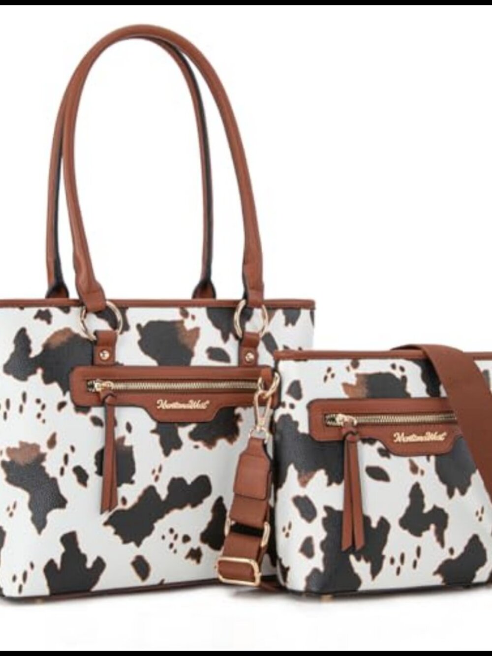 Vegan Leather Tote and Crossbody Bag Set with Guitar Strap